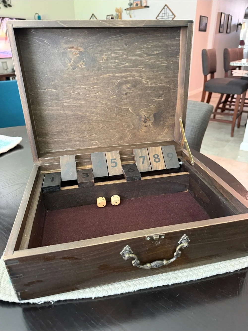 Old School Wooden “Shut the Box” Game in Dark Brown - Classic Home Storage